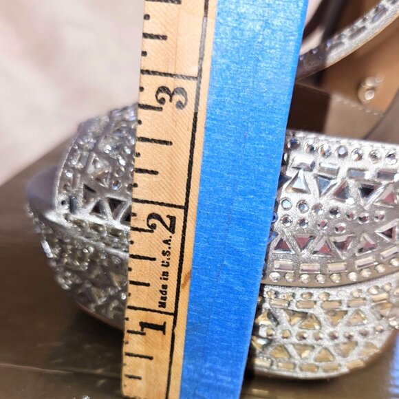 Thalia Sodi Silver Rhinestone Studded High Heel T-Strap Peep Toe Shoes 7M - Picture 8 of 14